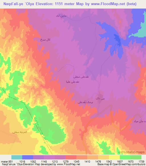 Naqd`ali-ye `Olya,Iran Elevation Map
