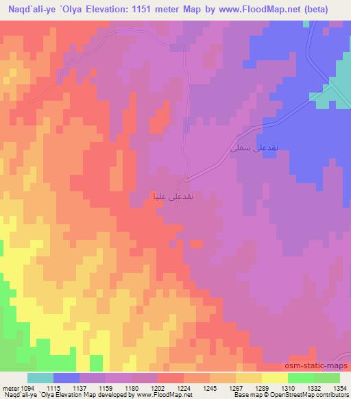 Naqd`ali-ye `Olya,Iran Elevation Map