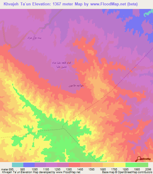 Khvajeh Ta`un,Iran Elevation Map
