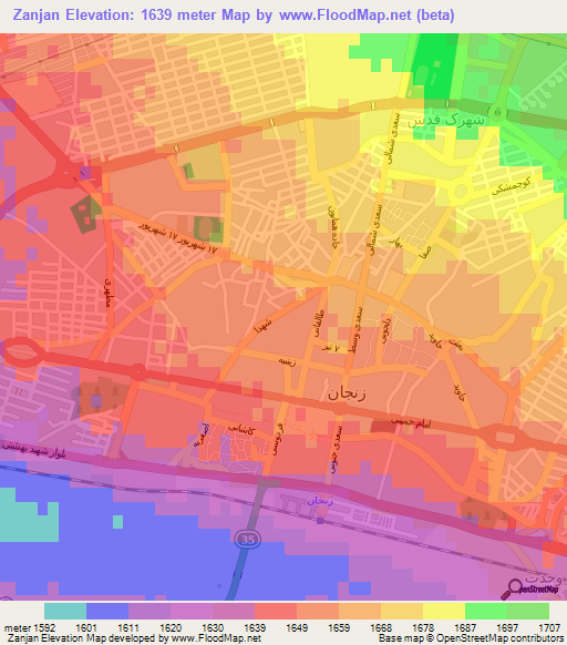 Zanjan,Iran Elevation Map