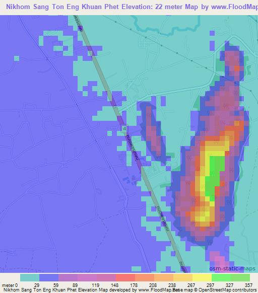 Nikhom Sang Ton Eng Khuan Phet,Thailand Elevation Map