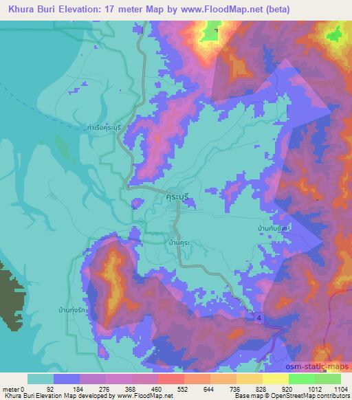 Khura Buri,Thailand Elevation Map