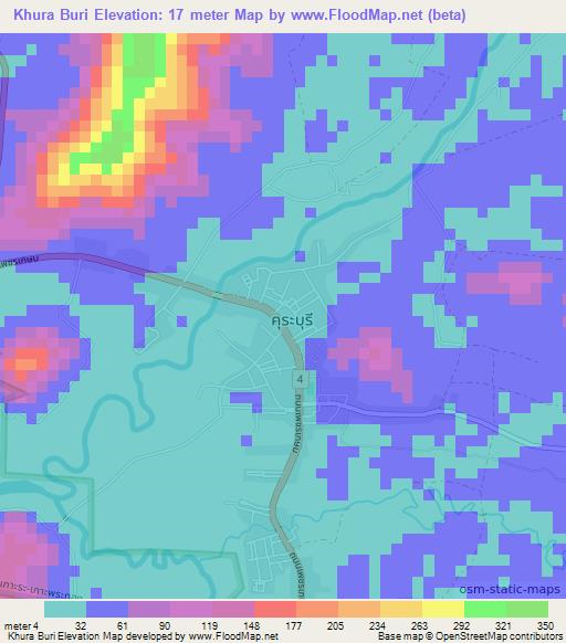 Khura Buri,Thailand Elevation Map