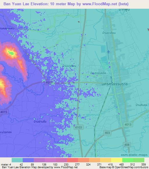 Ban Yuan Lae,Thailand Elevation Map
