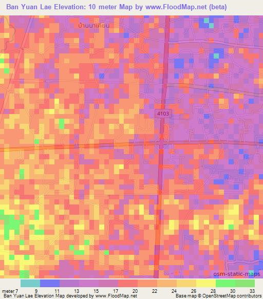 Ban Yuan Lae,Thailand Elevation Map