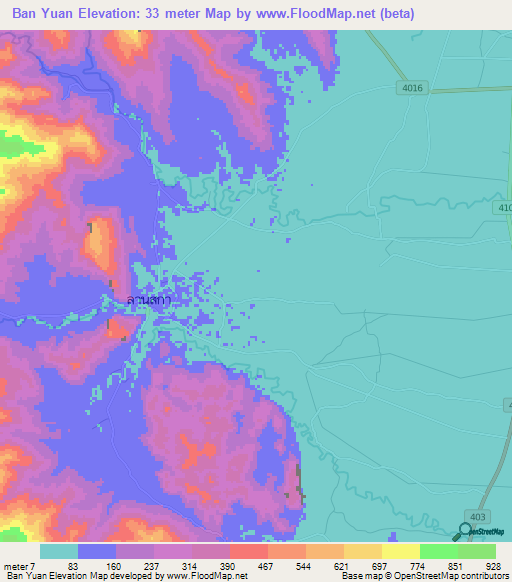 Ban Yuan,Thailand Elevation Map