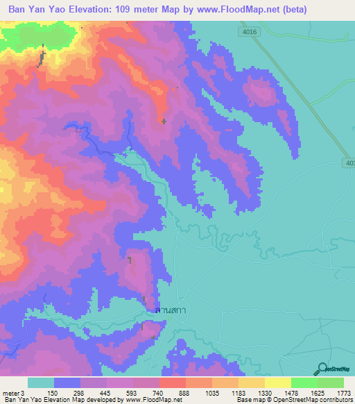 Ban Yan Yao,Thailand Elevation Map