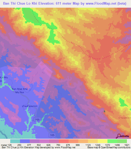 Ban Thi Chue Lo Khi,Thailand Elevation Map