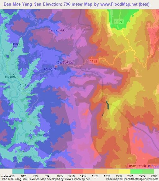 Ban Mae Yang San,Thailand Elevation Map