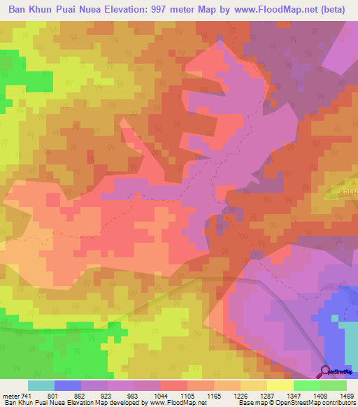 Ban Khun Puai Nuea,Thailand Elevation Map