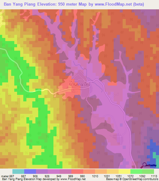 Ban Yang Piang,Thailand Elevation Map