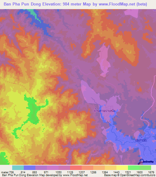 Ban Pha Pun Dong,Thailand Elevation Map
