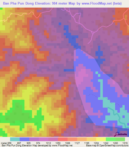 Ban Pha Pun Dong,Thailand Elevation Map