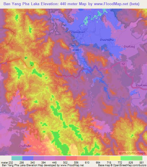 Ban Yang Pha Laka,Thailand Elevation Map