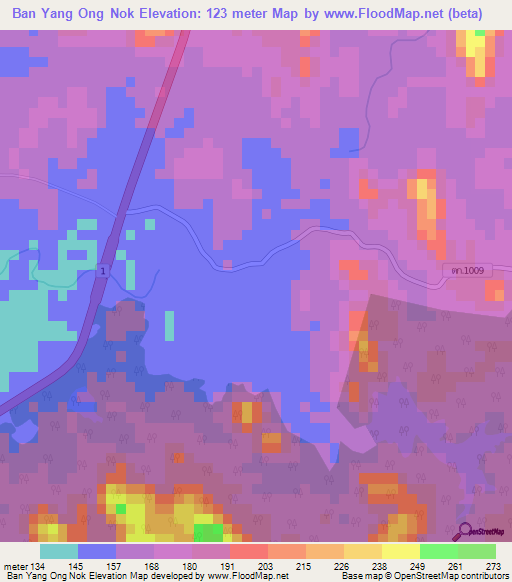 Ban Yang Ong Nok,Thailand Elevation Map