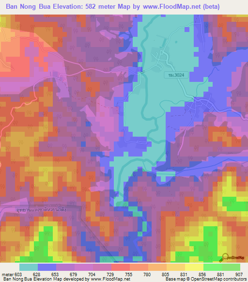 Ban Nong Bua,Thailand Elevation Map