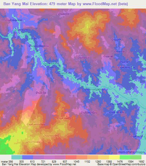 Ban Yang Mai,Thailand Elevation Map