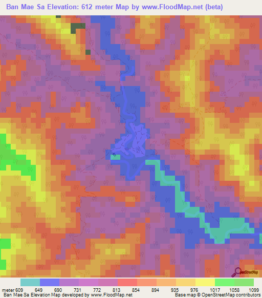 Ban Mae Sa,Thailand Elevation Map