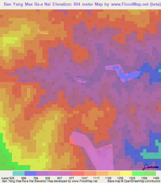 Ban Yang Mae Ra-a Nai,Thailand Elevation Map