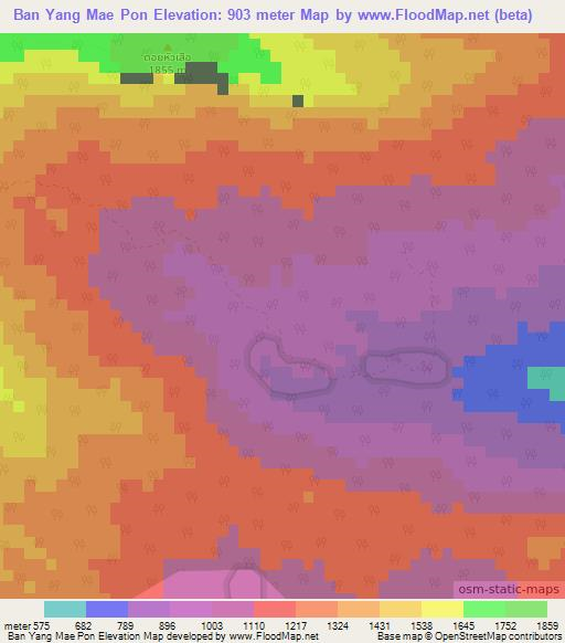 Ban Yang Mae Pon,Thailand Elevation Map
