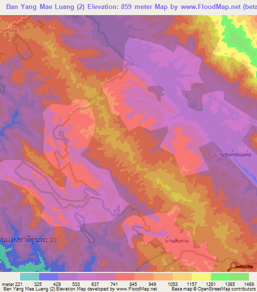 Ban Yang Mae Luang (2),Thailand Elevation Map