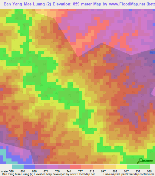 Ban Yang Mae Luang (2),Thailand Elevation Map