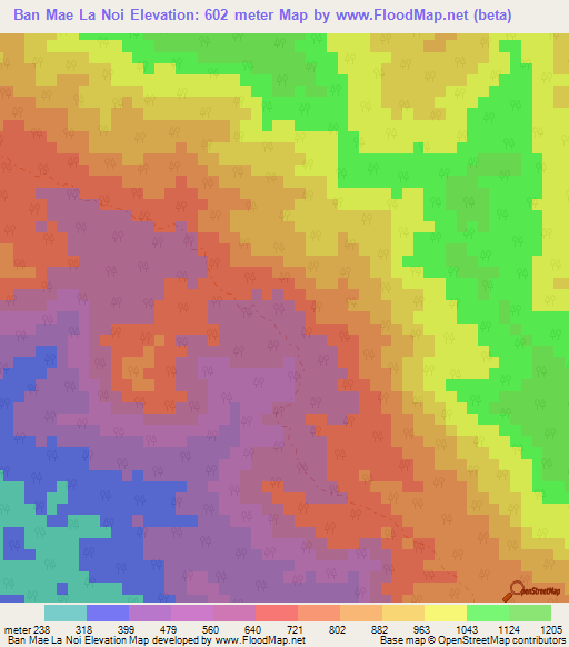 Ban Mae La Noi,Thailand Elevation Map