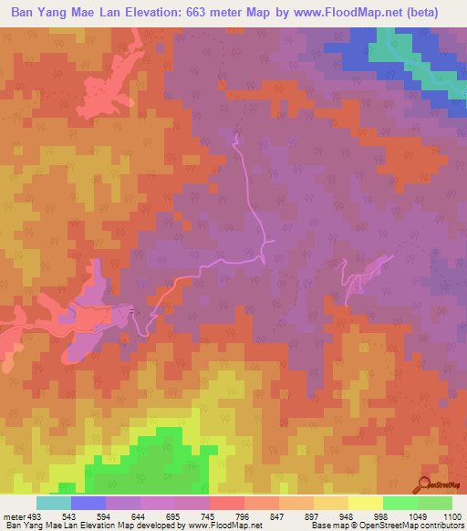 Ban Yang Mae Lan,Thailand Elevation Map