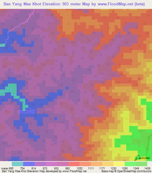 Ban Yang Mae Khot,Thailand Elevation Map