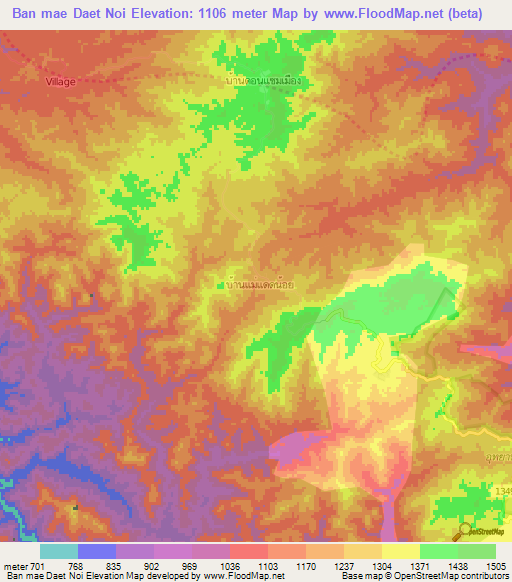 Ban mae Daet Noi,Thailand Elevation Map