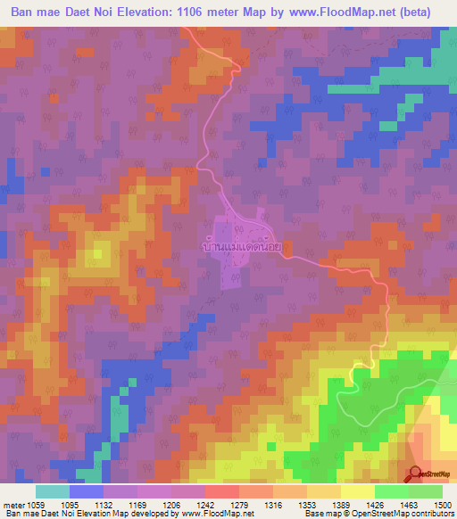 Ban mae Daet Noi,Thailand Elevation Map