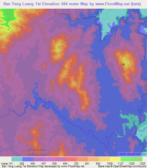 Ban Yang Luang Tai,Thailand Elevation Map