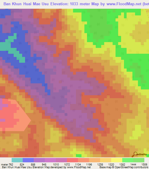 Ban Khun Huai Mae Usu,Thailand Elevation Map