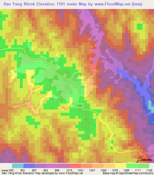 Ban Yang Khrok,Thailand Elevation Map