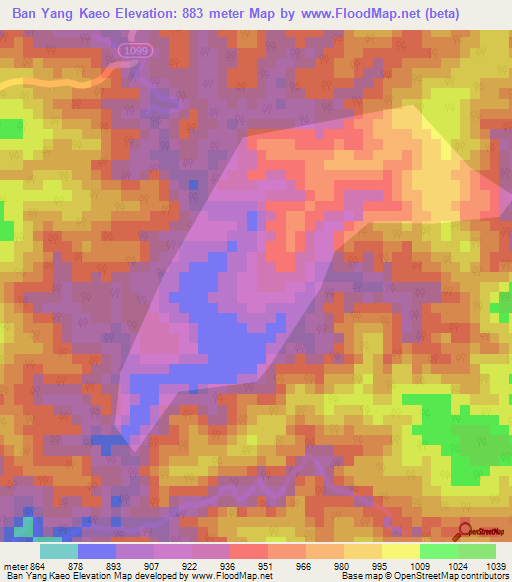 Ban Yang Kaeo,Thailand Elevation Map