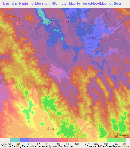 Ban Huai Raphring,Thailand Elevation Map
