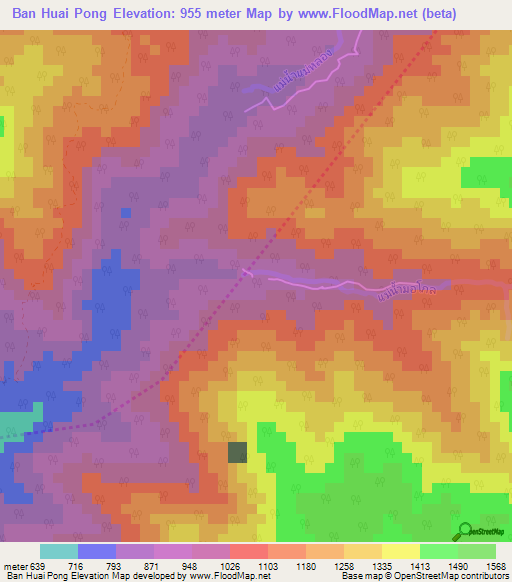 Ban Huai Pong,Thailand Elevation Map