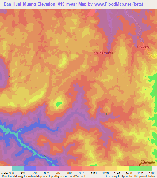 Ban Huai Muang,Thailand Elevation Map
