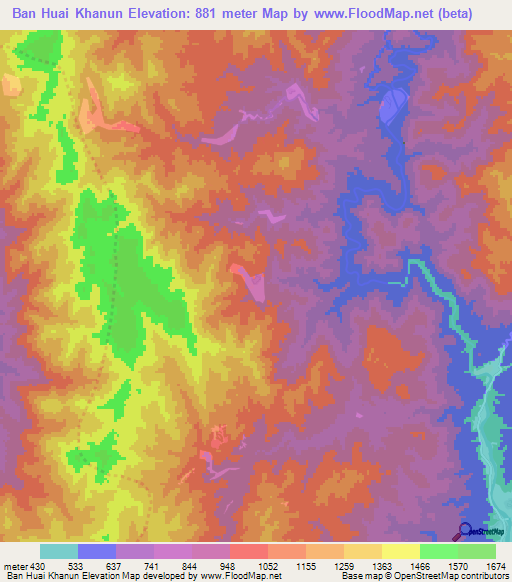 Ban Huai Khanun,Thailand Elevation Map