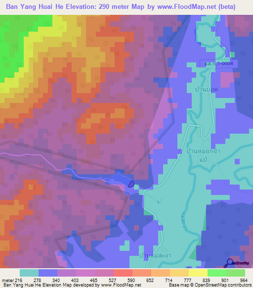 Ban Yang Huai He,Thailand Elevation Map
