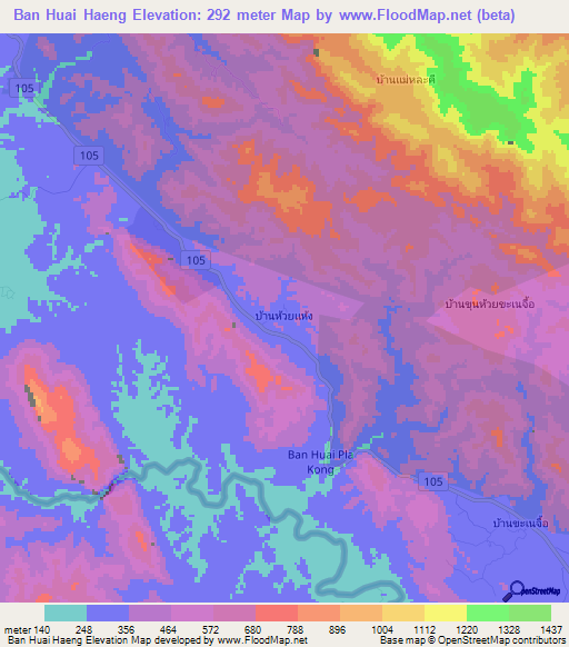 Ban Huai Haeng,Thailand Elevation Map