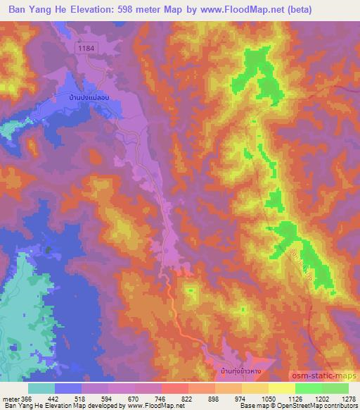Ban Yang He,Thailand Elevation Map