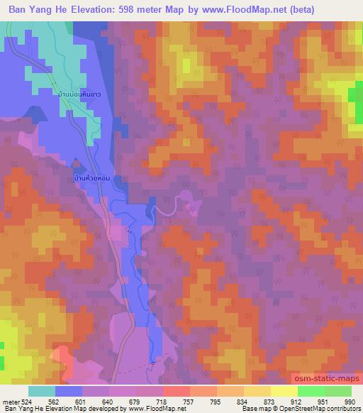 Ban Yang He,Thailand Elevation Map