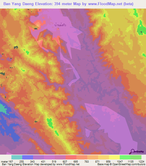 Ban Yang Daeng,Thailand Elevation Map