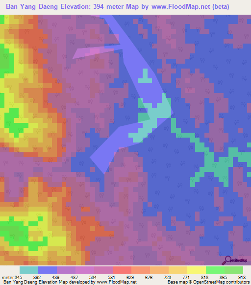 Ban Yang Daeng,Thailand Elevation Map