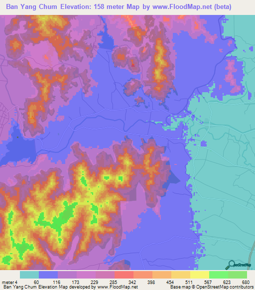 Ban Yang Chum,Thailand Elevation Map