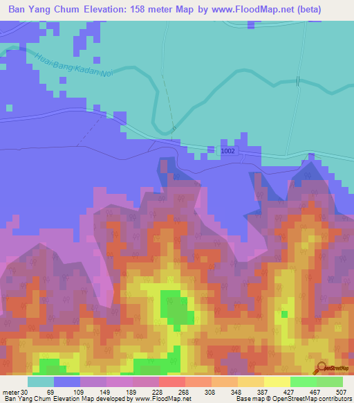 Ban Yang Chum,Thailand Elevation Map