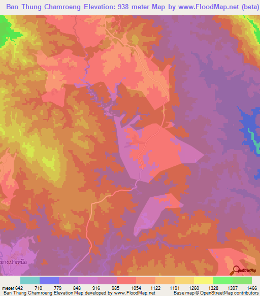 Ban Thung Chamroeng,Thailand Elevation Map