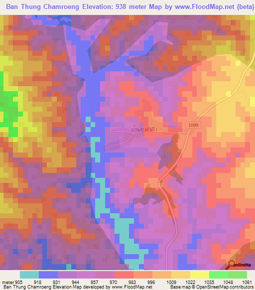 Ban Thung Chamroeng,Thailand Elevation Map