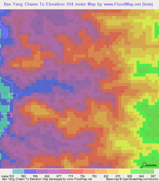 Ban Yang Chaem To,Thailand Elevation Map